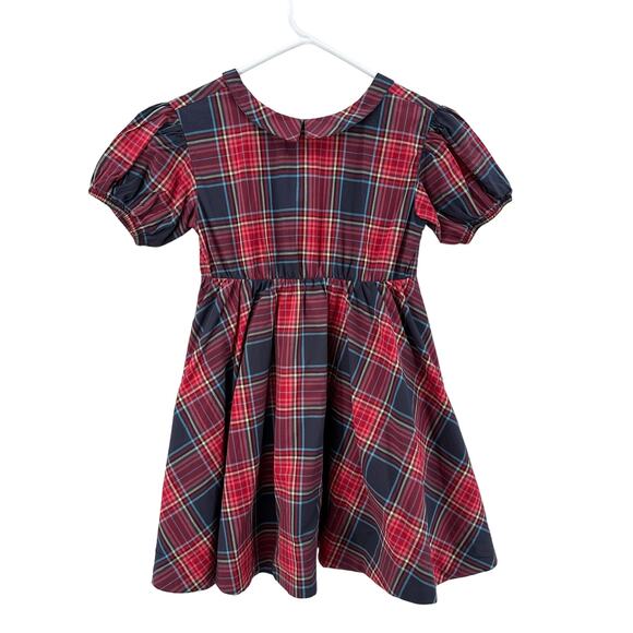 Tea Collection Matsuri Plaid Red Puff Sleeve Collar Dress Kids Girls Sz 7 A-Line - Picture 3 of 10